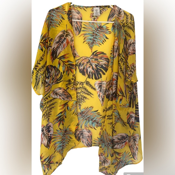 Women’s Boho Leaf Print Open Front Sheer Kimono Cardigan Cover Up - Picture 8 of 8